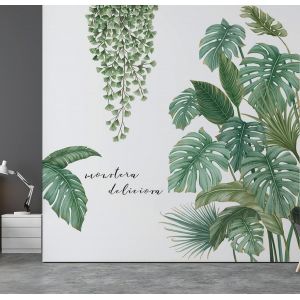 ERYI-Feuilles Tropicales Vertes Autocollant Mural Nature Plante, 2 Pièces Stickers Muraux Jungle Pour Chambre Salon Bureau Mur Tv Couloir - Neuf