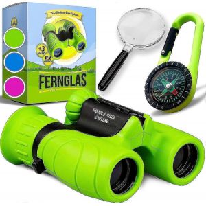 Jumelles Pour Enfants À Fort Grossissement 8 X 21 - Le Cadeau Parfait Pour Les Petits Aventuriers Dans Un Ensemble Complet Avec Loupe Et Boussole - Neuf