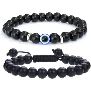 Kal-2 Pièces Bracelet Pierre Femme Homme Naturelle 8mm Extensibles Bracelet ?il De Tigre Bracelet De Mauvais ?il Réglable Cristal Bangle Bracelet Perlé Protection Pour Homme Femmes - Neuf