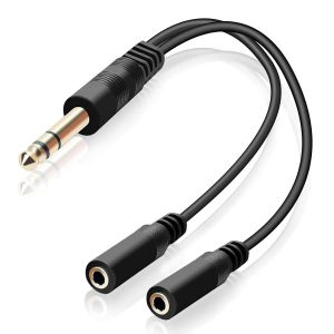 KALANKA-Splitter Audio Jack Double 6.35mm M&acirc;le Vers Double 3.5mm Femelle, R&eacute;partiteur De C&acirc;ble 6.35 &Agrave; 3.5 mm, Adaptateur Micro Casque, Splitter Jack pour Tablettes Smartphones Amplificateurs Guitares - Neuf