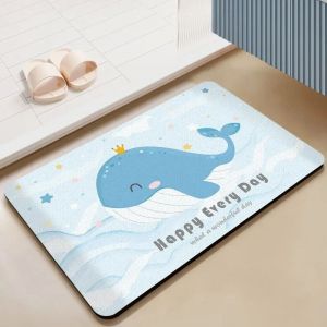 Tapis de bain imprimé dauphin mignon,tapis de douche Super absorbant,antidérapant,dessin imprimé,boue de diatomée,décoration de salle de maison - Type 40x60cm-Diatom mud #N - Neuf