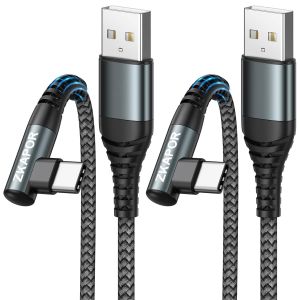 Câble USB C [2M, Lot de 2], 90 Degrés Câble USB C Charge Rapide 3.1A Nylon Tressé Cable Type C Angle Droit pour iPhone 15 Pro Max, Samsung Galaxy S23/S22, Note 10, Huawei P40/P30, Google Pixel - Neuf