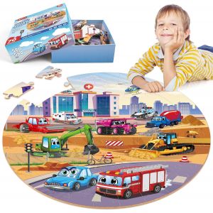 KAJGL-Puzzle De Sol Transport Enfant Pour 3 4 5 6 7 8 Ans,Grand Puzzle Voiture 70 Pièces Puzzles,Jouet Educatif Préscolaire,Jouets Cadeaux Pour Enfants De 3 À 8 Ans Garçons Filles - Neuf