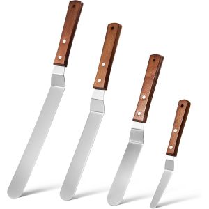 Kal-4pcs Spatule Coudée Pâtisserie, Spatule Inox Cuisine Avec Manche En Bois, Palette Pâtisserie Idéale Pour Gâteaux, Crêpes, Lissage Et Décoration, Ustensiles À Pâtisserie - Neuf