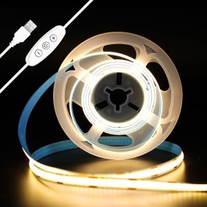 Ruban Led Cob Usb 5v Blanc Chaud, 2m 640leds Dimmable Haute Densité Cri93+ Bande Lumineuse Led Lumière Flexible Découpable Bande Led Pour Tv Rétroéclairage, Armoire, Chambre, Cuisine - Neuf