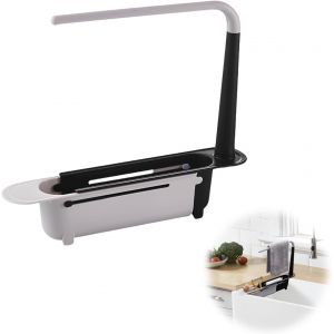 Sjzg-Updated Telescopic Sink Storage Rack Support De Rangement T&eacute;lescopique Pour &Eacute;vier Support De Rangement Extensible Pour &Eacute;vier De Grande Capacit&eacute; Pour Aux &Eacute;viers D'une Longueur De 23,5cm &Agrave; 40cm (N - Neuf