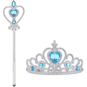 Coffret Cadeau 2 Pièces, Couronne De Princesse Avec Baguette Magique - Accessoires De Déguisement Pour Filles, Couronne Et Baguette Magique - Neuf