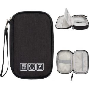 Sac de rangement pour câbles, petit sac électronique plat, sac de rangement pour câbles, sac de rangement pour câbles de voyage, sac de rangement pour câbles, petit sac étanche, noir - Neuf