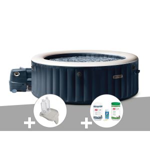 Kit spa gonflable Intex PureSpa Blue Navy rond Bulles 4 places + Porte-verre + Kit de traitement brome - Neuf