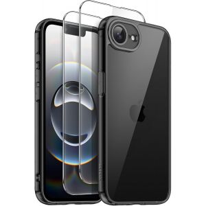3 en 1 Coque pour iPhone 16e 6,1 Pouces 2025 avec Lot de 2 Films de Protection D'&eacute;cran en Verre Tremp&eacute;, &Eacute;tui Housse de T&eacute;l&eacute;phone Antichoc Anti-Jaunissement (Noir) - Neuf