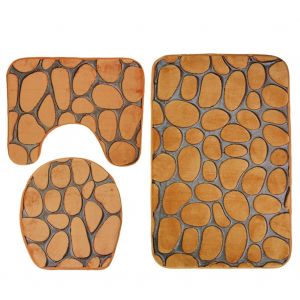 Hjlian Ensemble De 3 Tapis De Salle De Bain Absorbants Et Anti-Poussiere Avec Impression 3d En Paves (Beige) - Neuf