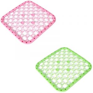 Lot de 2 tapis d'évier, tapis de protection d'évier, fond d'évier en plastique, tapis d'égouttage de fruits et légumes à suspendre, vert et rose - Neuf