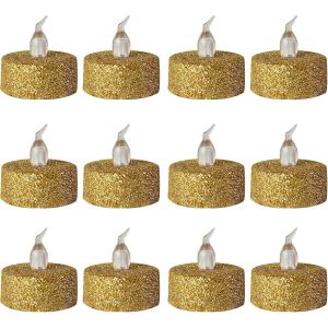 Lot De 12 Bougies Chauffe-Plat À Led Dorées Scintillantes-Bougies Chauffe-Plat Réalistes Sans Flamme Pour Noël,Pâques,Halloween,Mariage,Fête,Festival,Etc - Neuf