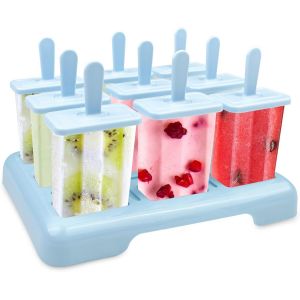 Eryi-9 Pièces Moule Glace, Popsicle Moules Réutilisable, Ice Pop Mold, Avec Brosses, Batonnet Glace Et Entonnoirs Pliants En Silicone, Pour Popsicles, Sorbets Nourriture, Crèmes Glacées (Bleu) - Neuf