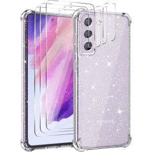 Store-Coque Paillettes Compatible Avec Samsung Galaxy S21 Fe 5g Avec 3 Verre Trempé Protection Écran Et 3 Caméra Protecteur,Glitter Bumper Antichoc Case Transparente Souple Silicone Tpu Housse - Neuf