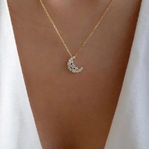 Kal-Collier Lune En Cristal Collier Croissant Lune En Cz Collier Pendentif Zirconium Cubique En Or Collier Cristal Brillant Collier Chaine Boho Collier Ras Du Cou Bijoux Pour Femmes Et Filles - Neuf