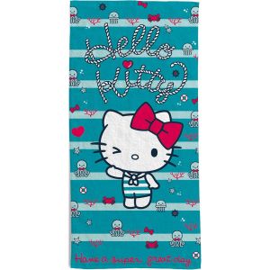 KAL-, Serviette De Plage Hello Kitty 70 X 140 Cm, Serviette De Plage Ou Piscine, 100% Coton Doux, Pratique Et Léger - Neuf