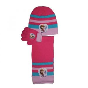 Ensemble Bonnet Gants Écharpe La Reine Des Neiges Rose Clair Bleur - Neuf
