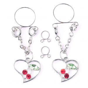 Piercing Pour Teton Non Perce, Clip Sur Bijou, Strass Cerise - Neuf