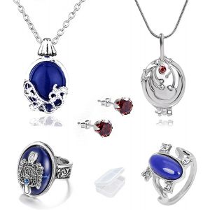 Kales-5 Pi&egrave;ces Vampire Diaries Elena Collier Verveine De M&eacute;daillon Et Katherine Collier Pendentif Charmant Daylight Walking Signet Damon's Bague Sapphire Cristal Daylight Bague Boucles D'oreilles - Neuf