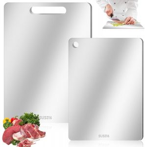 2 Pi&egrave;ces Planche A Decouper En Titane, Planche A Decouper Inox, Planche &Agrave; D&eacute;couper Double Face De Qualit&eacute; Alimentaire, Planche &Agrave; D&eacute;couper En M&eacute;tal &Eacute;pais Anti-Moisissure Pour Viande Fruits L&eacute;gumes&iquest; - Neuf