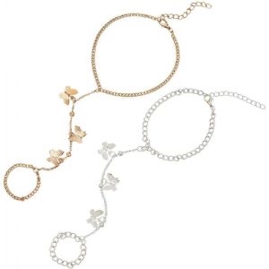 2 Bague Papillon Argent&eacute;e Et Dor&eacute;e Cha&icirc;ne De Main Style Boh&egrave;me D&eacute;licat En Alliage R&eacute;glable Bracelet Ensemble De Bijoux Tendance Pour Femme Costume F&ecirc;te Mariage Accessoires - Neuf
