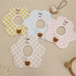 Ns Style Little Bear Head Baby Waterproof Flower Bib Cotton Drool Towel Newborn Baby Anti Spitting Milk Spring Autumn Winter 3-Piece Set - Neuf
