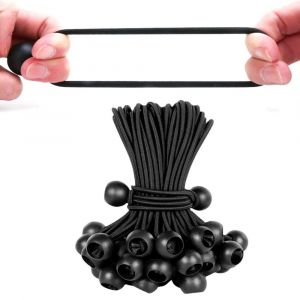 Lot De 50 Attaches &Eacute;lastiques &Agrave; Boule Pour B&acirc;che, Auvent, Tente, Bagages Et Rangement De Camping - Neuf