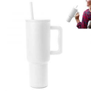 Gobelet Isotherme En Acier Inoxydable De 1,2 L (40 Oz) Avec Poign&eacute;e Et Couvercle &Agrave; Paille, Id&eacute;al Pour La Voiture Et La Maison. - Neuf