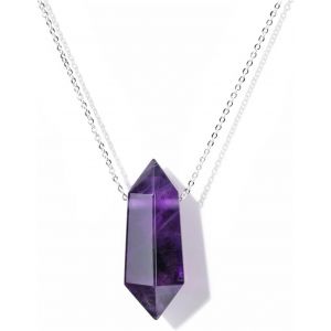 Kgabery-Collier Pierre Précieuses Colonne Hexagonales En Améthyste Quartz Rose Naturelle Avec Pendentif Hexagone Pierre De Cristal D'énergie Bijoux Cadeau Femme Fille Anniversaire - Neuf