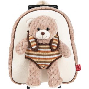Sac à Roulette Scolaire Maternelle et Peluche Douce pour Enfant 3 4 5 Ans-Mini Sac à Dos avec Roues et Animal Doudou Amovible pour Fille Garçon-Sacoche Garderie avec Jouet-29x32x11 cm[T18] - Neuf