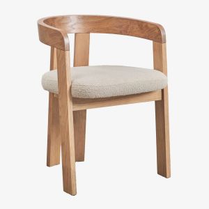 Lot de 2 chaises de salle &agrave; manger rembourr&eacute;es Yvone avec accoudoirs en bois Bois Naturel - Neuf