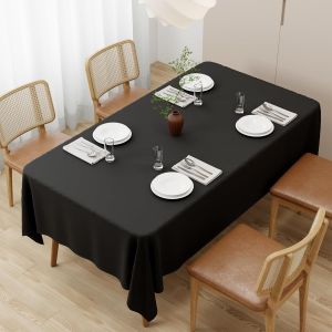 Sjzg-Nappe Noire, 140 X 220 Cm, Rectangulaire, En Polyester De Qualit&eacute; Sup&eacute;rieure, Infroissable, R&eacute;sistante Aux Rayures Et Lavable, Pour Mariage, Table &Agrave; Manger, F&ecirc;te Et Maison - Neuf