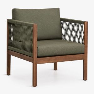 Fauteuil De Jardin Avec Accoudoirs En Bois D'acacia Branson Vert Olive Intense Brun Acacia Fonc&eacute; - Neuf