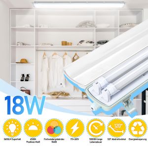 4x R&eacute;glette Led &Eacute;tanche Lampe Led Pour Pi&egrave;ces Humides Lampe Ovale Pour Ext&eacute;rieur 120cm 2 X 18w Blanc Froid - Neuf