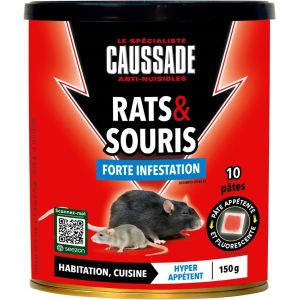 DDA-CAUSSADE Anti Rats & Souris - Forte Infestation - Lieux secs & humides - 10 Sachets pâtes Fluorescents - Prêt à l'emploi - Une Ingestion Suffit - Fabriqué en France - 150g - CARSPT150N - Neuf