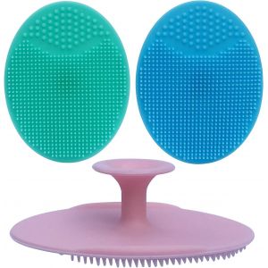 Brosse exfoliante manuelle en silicone pour le visage et le cuir chevelu des bébés, brosse de massage pour bébés, brosse pour croûtes de lait, brosse en silicone souple (bleu, rose, vert) - Neuf