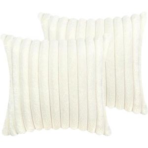 ERYI-Lot De 2 Housses De Coussin En Peluche En Fausse Fourrure Décorative Douce À Rayures Moelleuses Pour Coussin De Chambre À Coucher De Canapé 45 X 45 Cm Blanc - Neuf