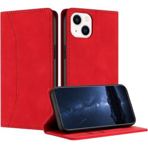 Kal-Coque Compatible Avec Iphone 15, Etui Protection Housse Premium En Cuir Pu, Pochette Flip Case Porte Carte Fermeture Magnétique Étui Iphone 15 (6,1 Pouces)(Rouge) - Neuf