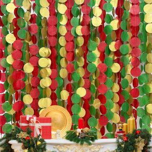 ChicSlick-192Ft Décoration De Fête Noël Grand Cercle Points Toile Fond Guirlande Rouge Vert Métallisé Or De À Pois Papier Fin Rideaux Suspendre Pour Anniversaire Mariage La Veille De Noël Va[X43] - Neuf