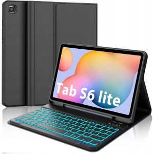 Coque Clavier Pour Samsung Galaxy Tab S6 Lite 10,4"" 2024 - Azerty Fran&ccedil;ais Clavier R&eacute;tro&eacute;clair&eacute; 7 Couleurs D&eacute;tachable Sans Fil Bluetooth, &Eacute;tui Pour Galaxy Tab S6 Lite 10,4"", Noir - Neuf