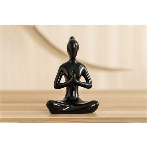 Statue de yoga en c&eacute;ramique noire, id&eacute;ale pour la d&eacute;coration int&eacute;rieure et comme cadeau. - Neuf