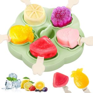 Eryi-Moule A Glace Bebe, 5 Pièces Mini Moule Glace Silicone Sans Bpa, Moule À Glace Reutilisable Avec Batonnet Et Couvercle, Moules À Glace Maison Diy Popsicle Moule Pour Les Enfants Bébé - Neuf