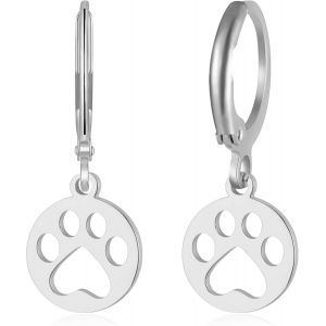 Kal-Boucles D'oreilles Pendantes En Acier Inoxydable Avec Empreintes De Pattes De Chat Et De Chien Boucles D'oreilles Pendantes Tendance Pour Femmes Et Adolescentes - Neuf