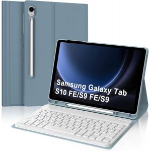 Coque Clavier Pour Samsung Galaxy Tab S10 Fe/S9 Fe 10.9""/S9 11"", Étui Keyboard Avec Pavé Tactile, Clavier Touchpad Azerty Français Layout Bluetooth Détachable Avec Porte Crayon, Gris Bleu - Neuf