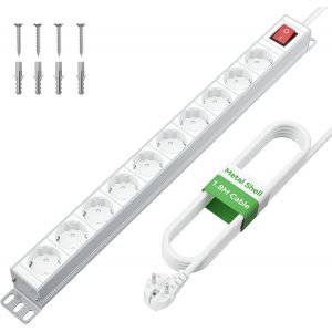 Multiprise Electrique Parasurtenseur Parafoudre 10 Prises, Bloc Multiprise avec Interrupteur, Aluminium, Cordon de 1,8m pour Maison, Bureau, Montage Murale, 3680W/16A - Neuf