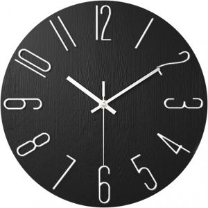 12 Pouces Horloges Murales 3D Silencieuse de Salon Cuisine Modernes Design Pendules Murales 30cm Horloge à Quartz Suspendue sans Cadre Fine Horloge Murale (Noir) - Neuf