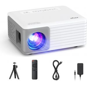 Mini Projecteur Avec Trepied, Videoprojecteur 1080P Full Hd Support&eacute;e 4K, 15000 Lumens, O1 Retroprojecteur 200 Pouces Home Cinema, Zoom 50%, Projecteur Video Compatible Avec Ios Android Hdmi - Neuf
