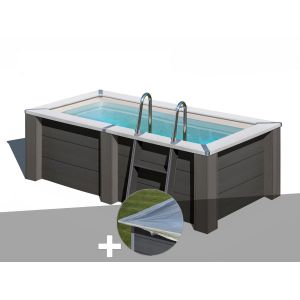 Kit piscine composite Gr&eacute; Avant-Garde carr&eacute;e 3,15 x 1,75 x 0,96 m + B&acirc;che hiver - Neuf