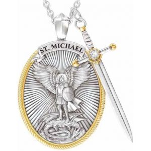 Collier Archange Michael Collier Pendentif Bouclier Épée Crucifix Pendentif Catholique Religieux Bijoux Amulette De Protection Médaille Homme Femme - Neuf
